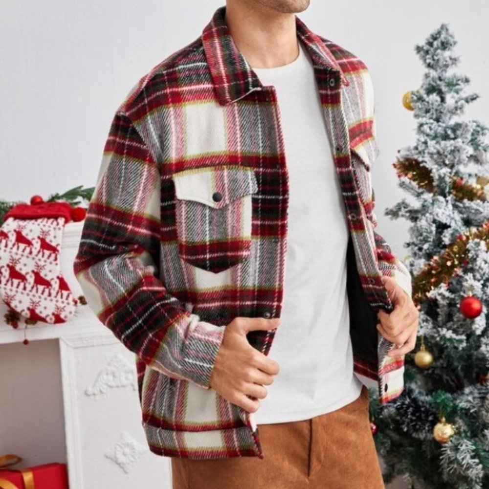 CASUAL CONTEMPORARY Men Tartan Flap Pocket Overcoa - Picture 2 of 5